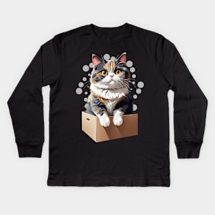 Chonk Boi Cat Sitting In A Box Kids Long Sleeve T-Shirt